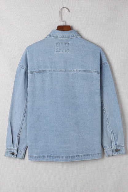 Sky Blue Acid Wash Flap Pocket Boyfriend Shacket - Chic Meadow Boutique 