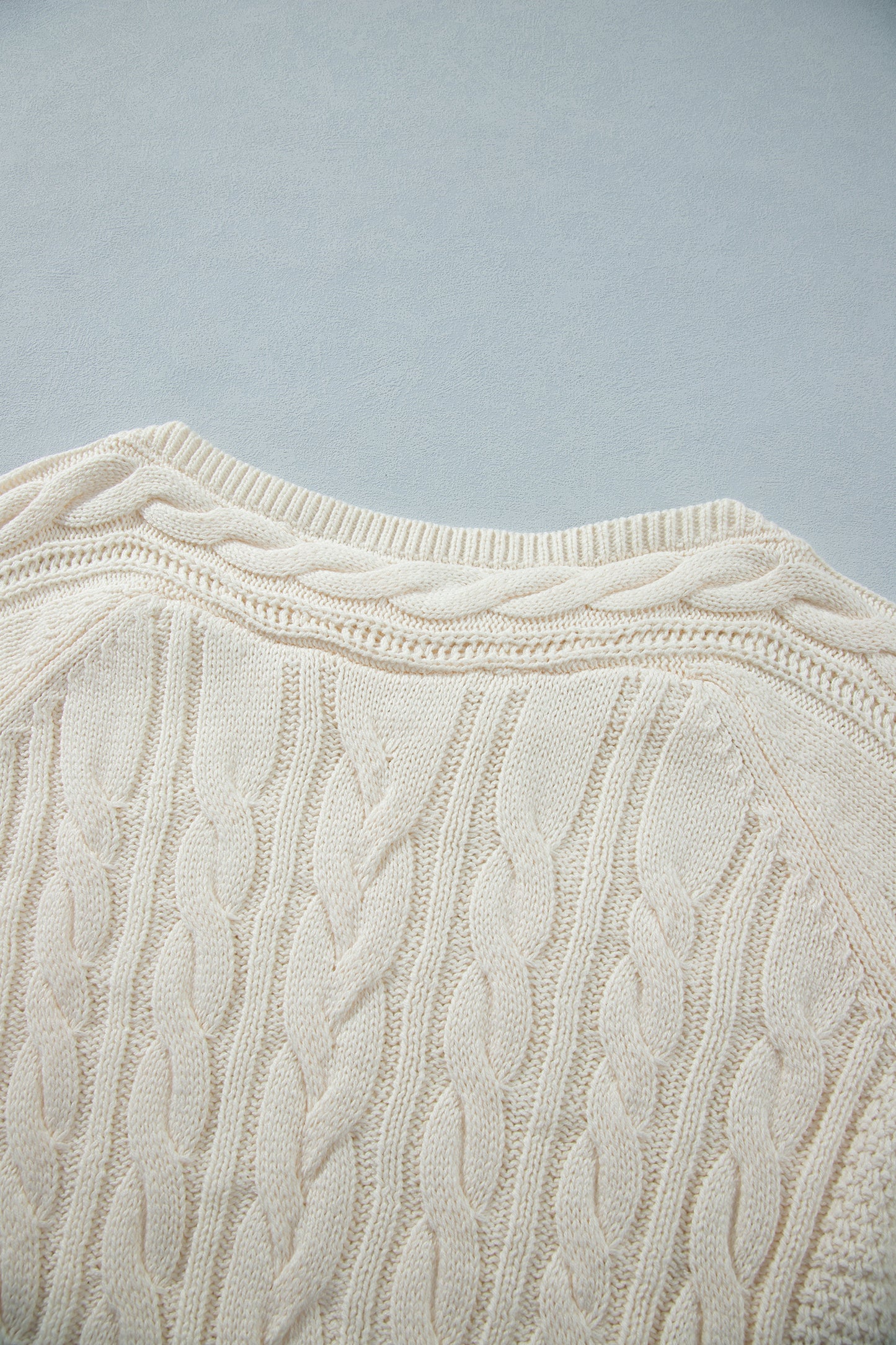 Beige Drop Shoulder Round Neck Cable Knit Sweater