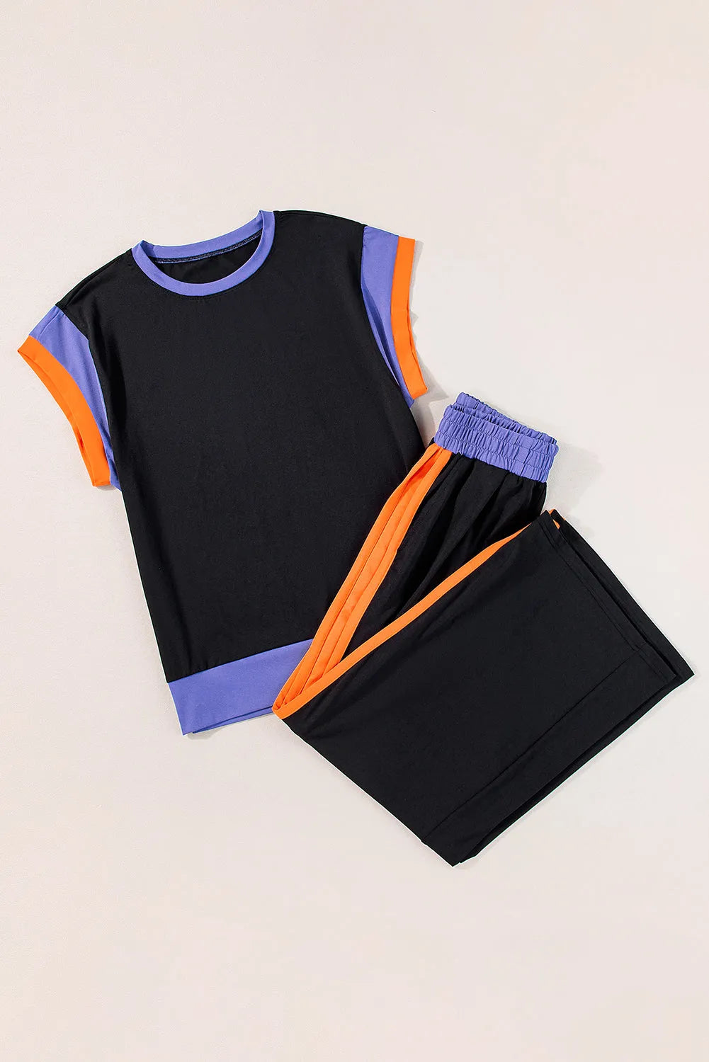 Black Color Block Detail Casual Two-piece Outfit - Chic Meadow Boutique 