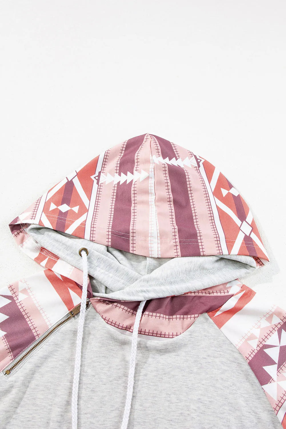 Western Aztec Print Patchwork Double 	Hood Hoodie - Chic Meadow Boutique 