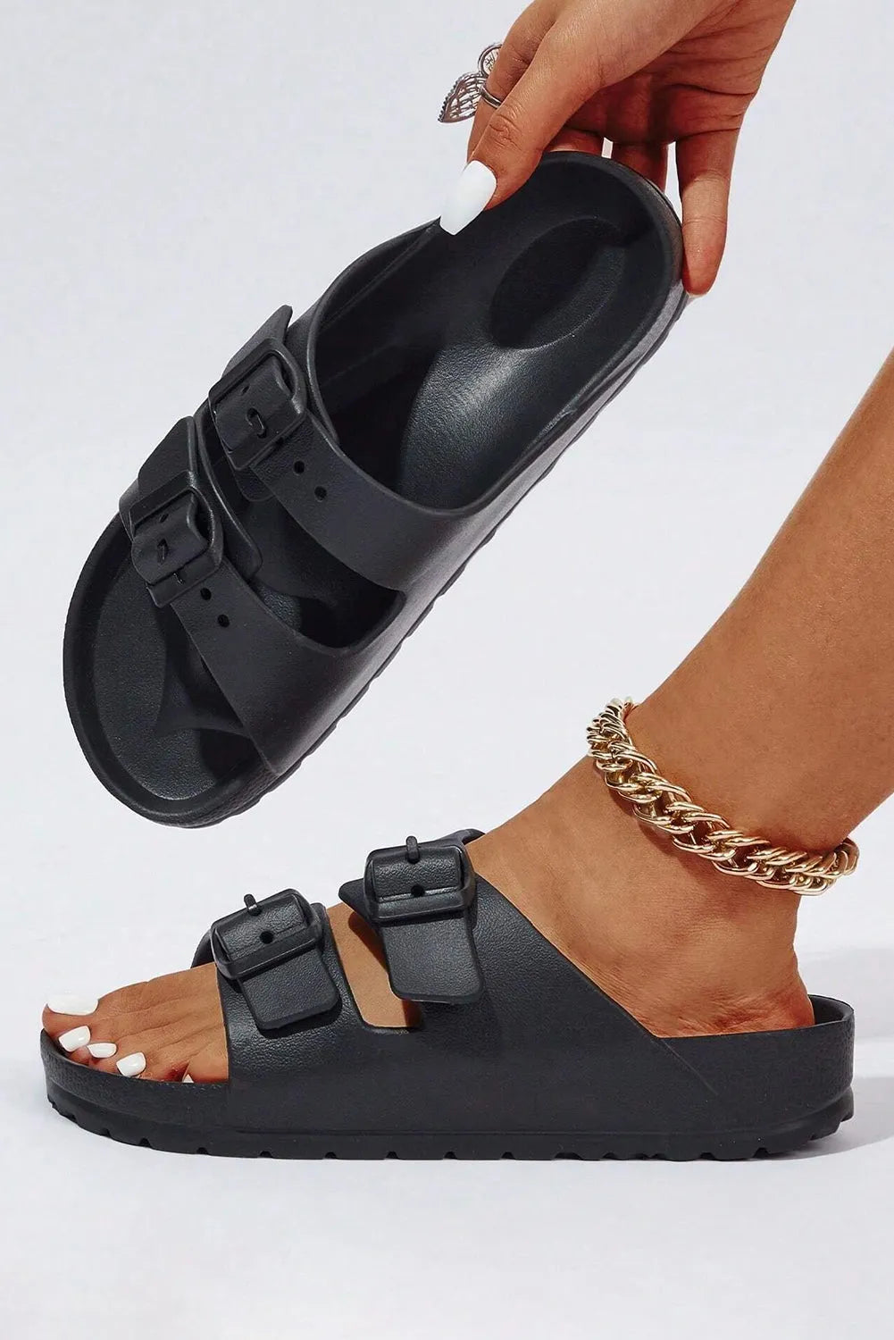 Black Double-buckle EVA Slippers - Chic Meadow Boutique 