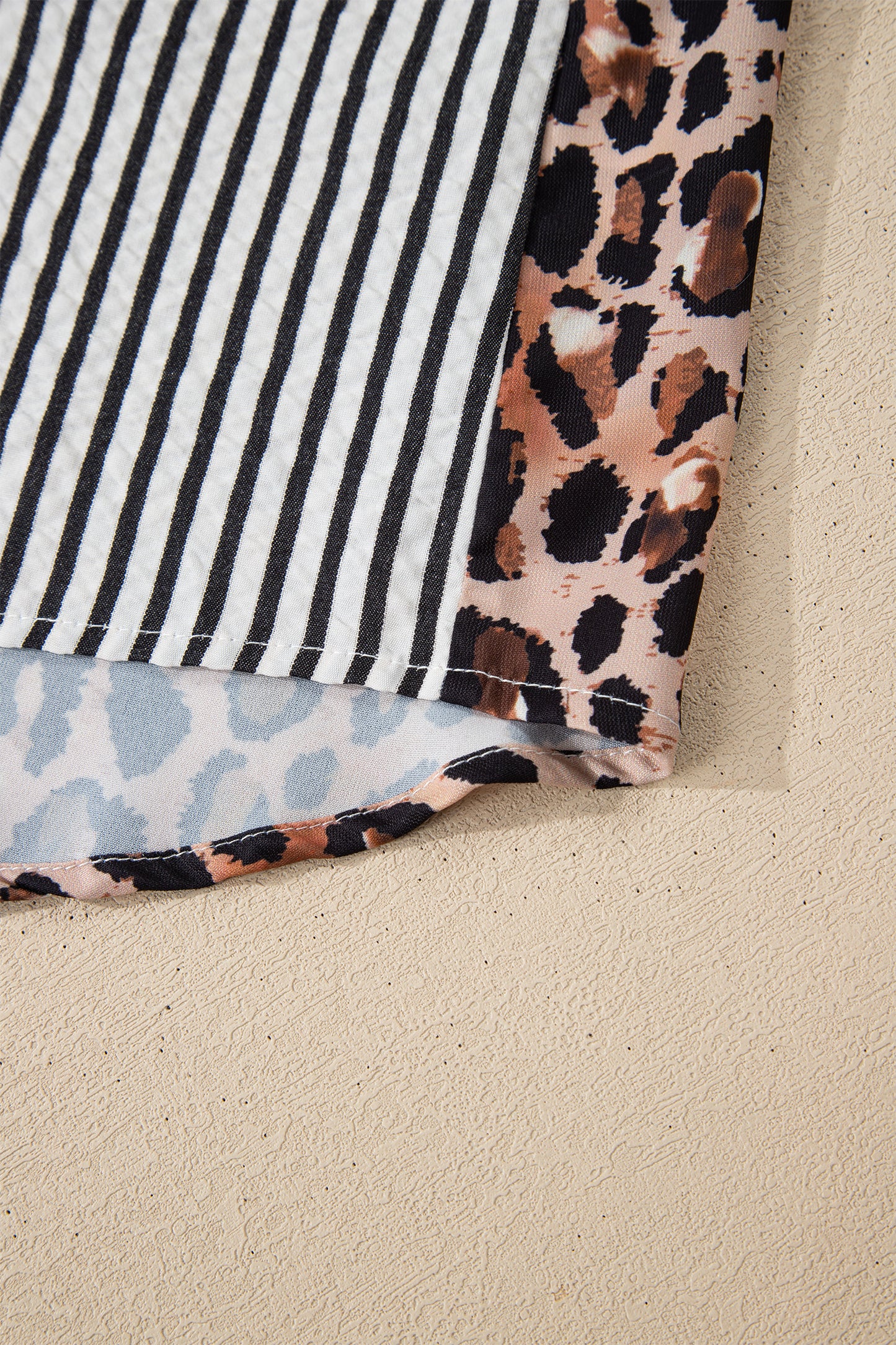 Black Striped Leopard Print Patchwork Button Up Womens Shirt