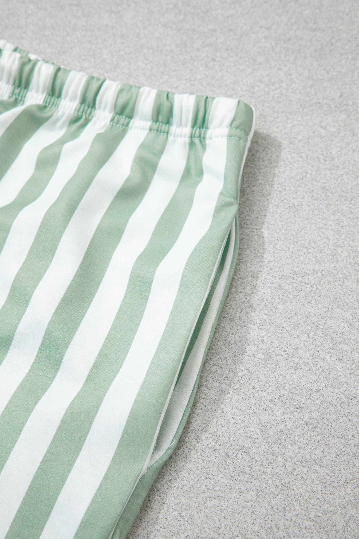 Smoke Green Striped Patchwork V Neck Two Piece Shorts Plus Size Set
