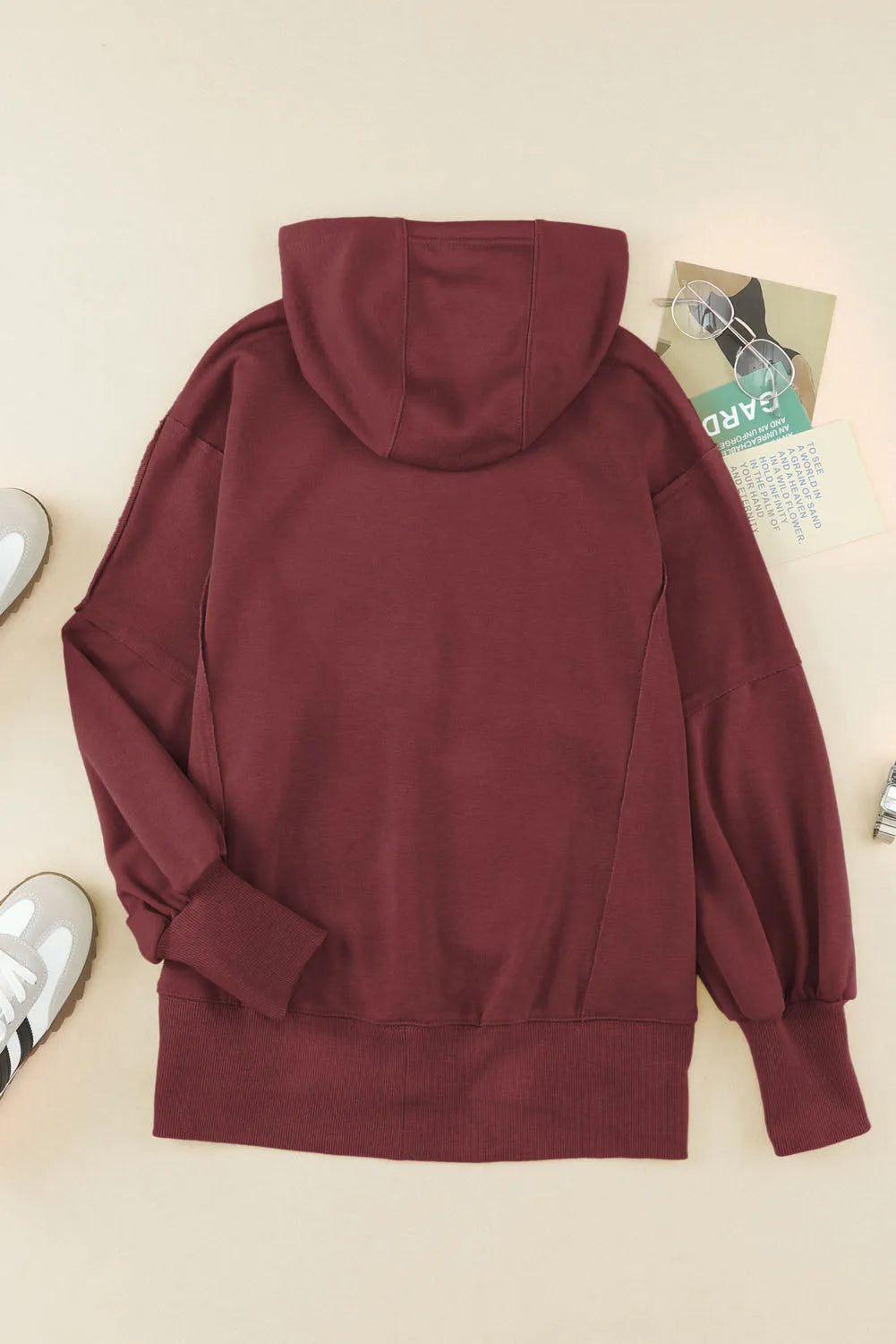 Brown Raw Edge Exposed Seam Full Zip Hoodie - Chic Meadow Boutique 