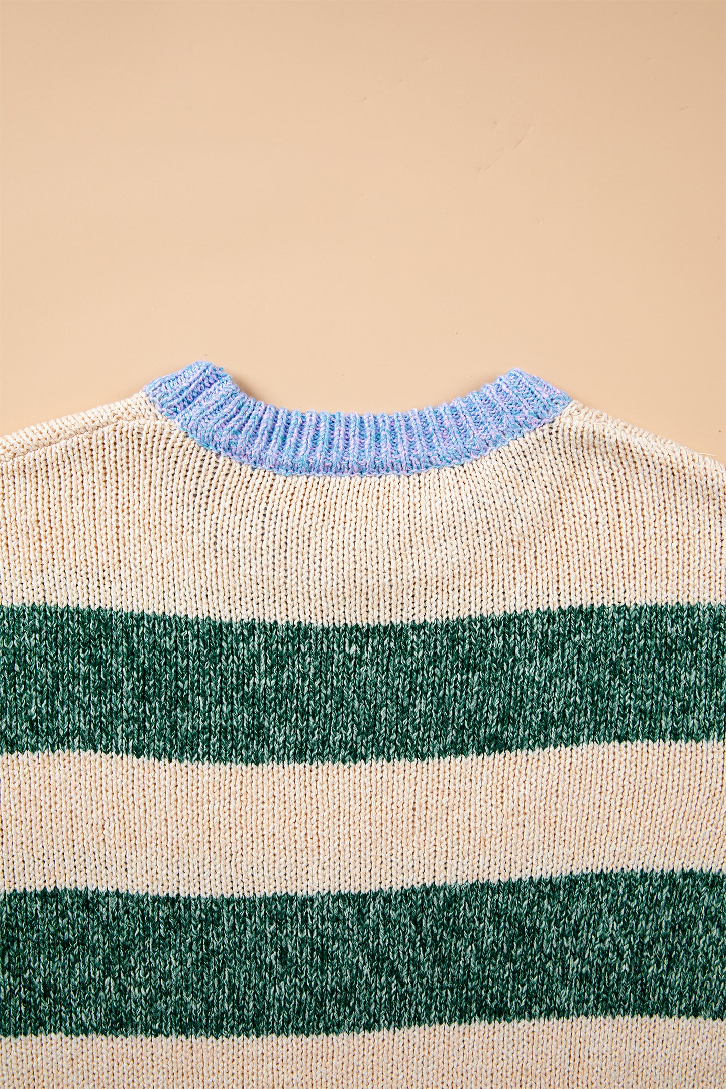 Green Stripe Striped Colorblock Drop Shoulder Pullover Sweater
