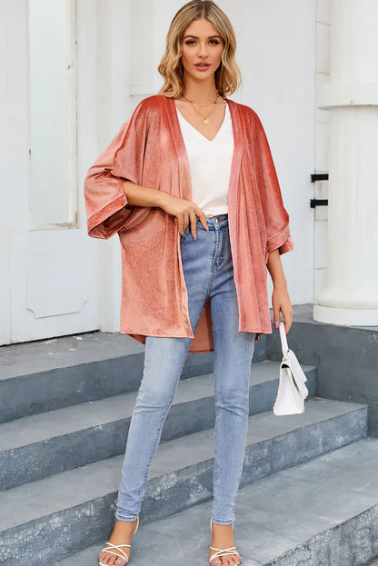 Pink Retro Velvet Wide Sleeves Cardigan - Chic Meadow Boutique 