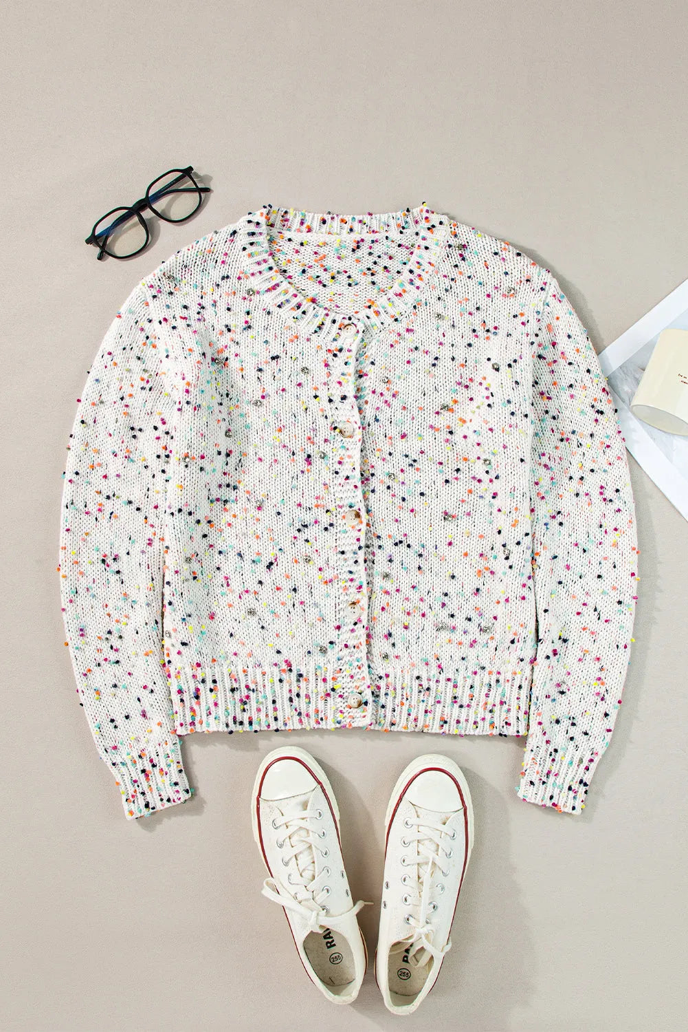 White Multicolor Confetti Sweater Cardigan - Chic Meadow Boutique 