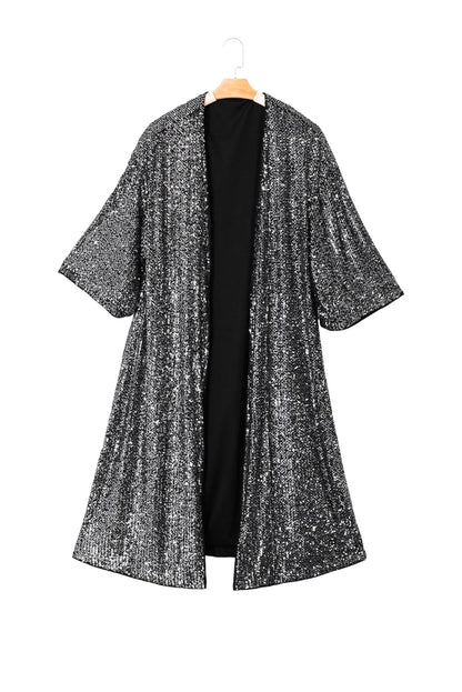 Silvery Sequin 3/4 Sleeve Kimono - Chic Meadow Boutique 