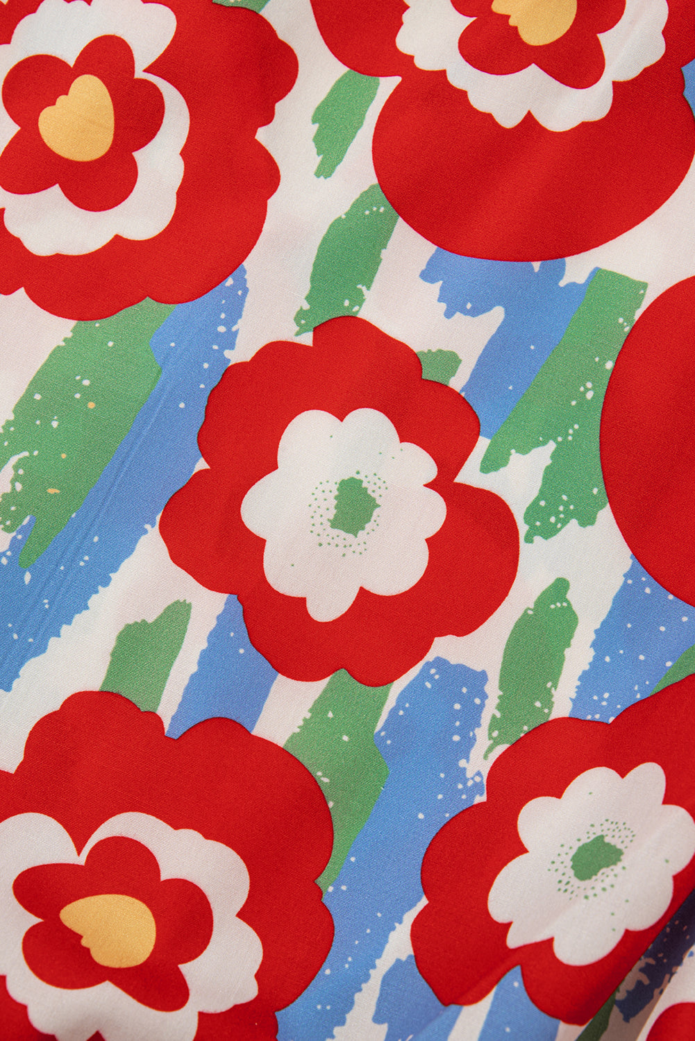 Red Plus Size Floral Print Ruffle Trim Split Neck Peplum Top