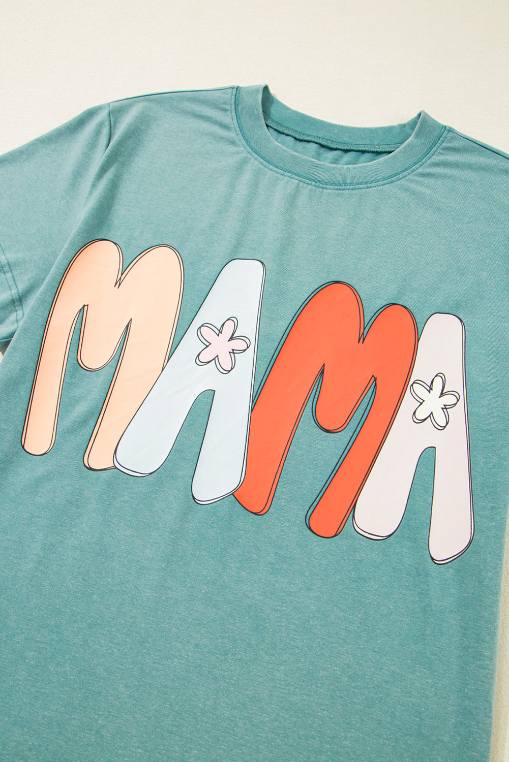 Sea Green MAMA Printed Mineral Wash Crewneck T Shirt