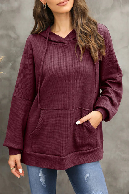 Red Dahlia Waffle Knit Fleece Lined High Low Oversized Hoodie - Chic Meadow Boutique 