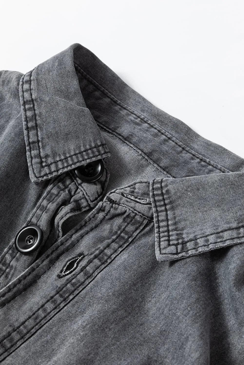 Outerwear/Denim jackets Medium Grey Mineral Wash Patched Pocket Split Denim Jacket