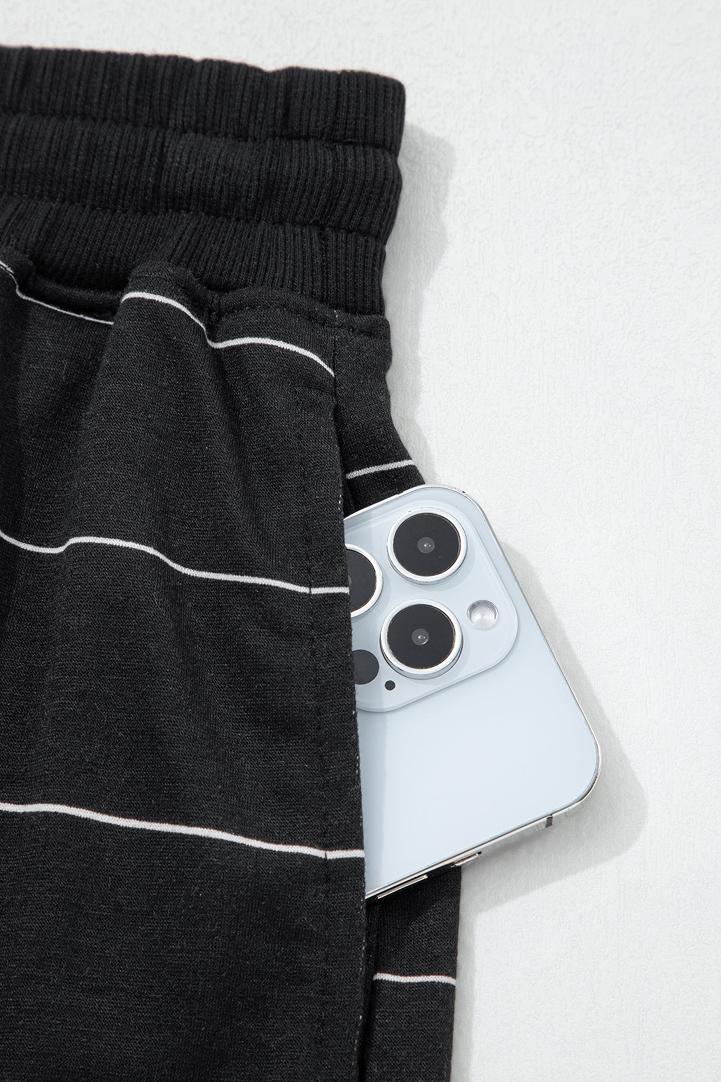 Black Stripe Half Sleeve Tee Drawstring Shorts 2pcs Set
