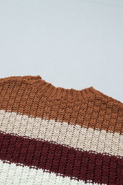 Multicolour Striped Knit Dropped Shoulder Round Neck Pullover Sweater