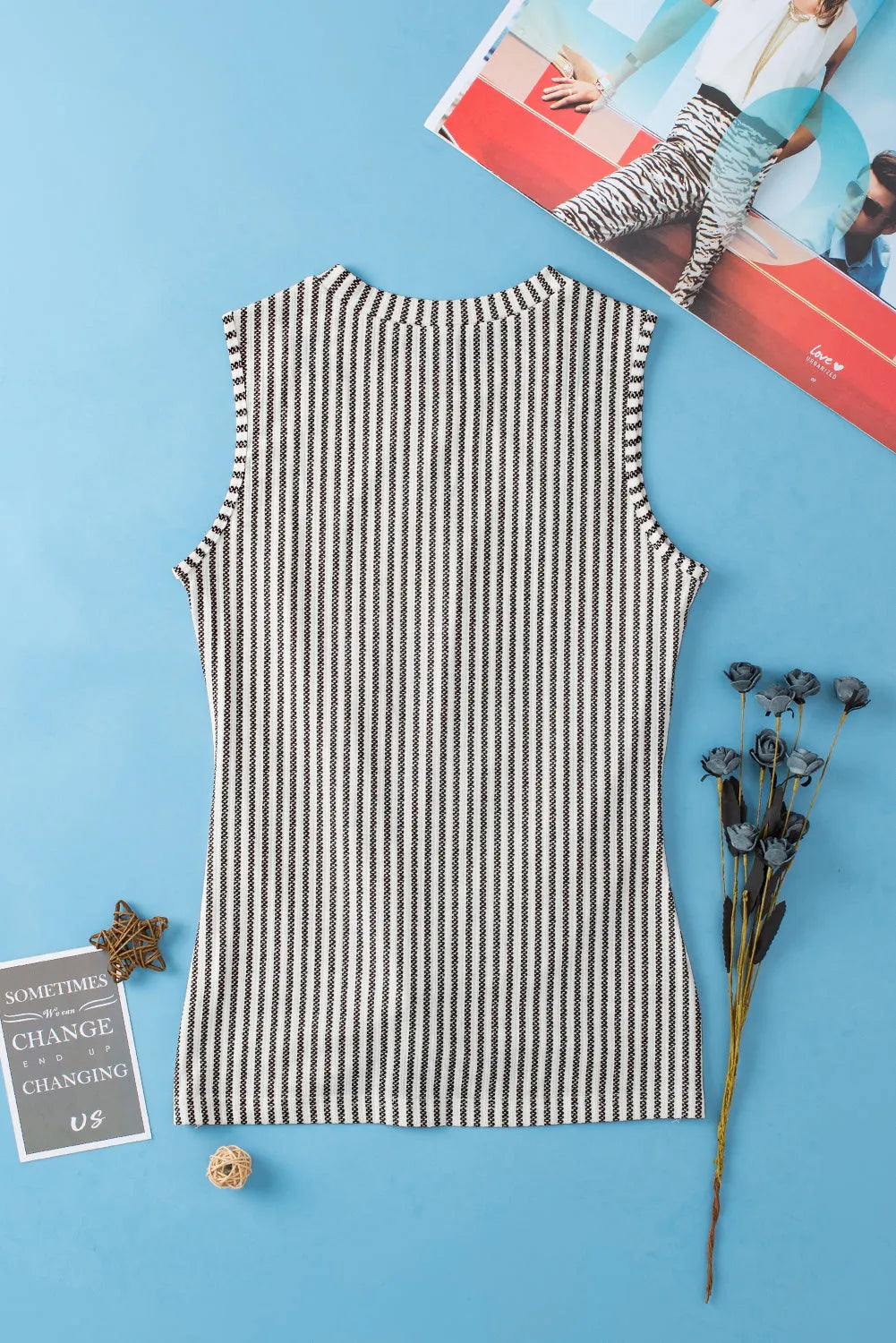 Gray Striped Cutout Twist Front Tank Top - Chic Meadow Boutique 