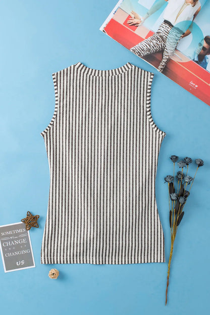 Gray Striped Cutout Twist Front Tank Top - Chic Meadow Boutique 