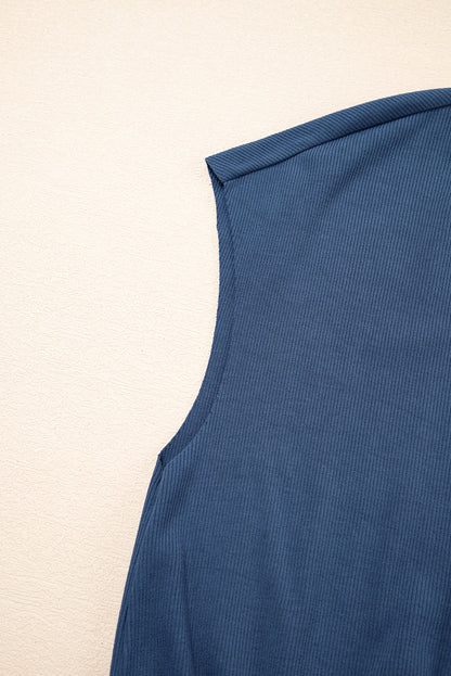 Ashleigh Blue Knit Open Back Cap Sleeve Drawstring Romper