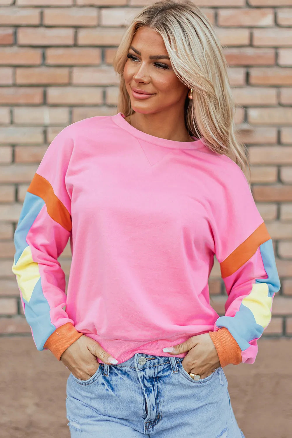 Pink Candy Colorblock French Terry Top - Chic Meadow Boutique 