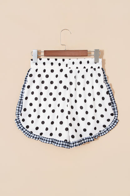 White Polka Dot Contrast Ruffle Trim Shorts