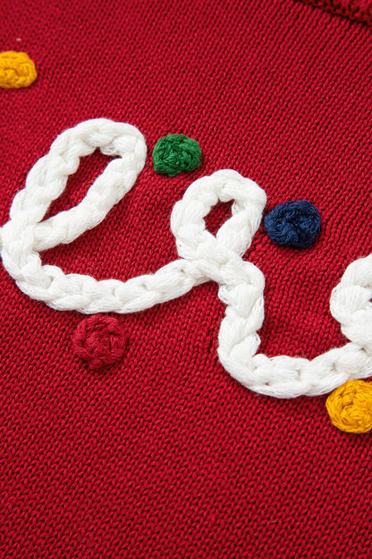 Racing Red Merry Colorful Dot Detail Christmas Drop Shoulder Sweater