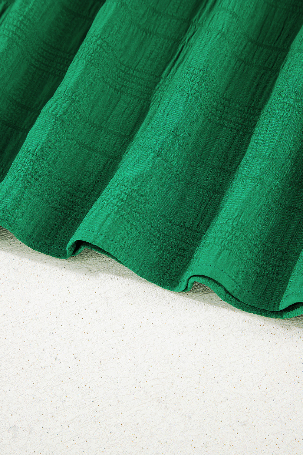 Dark Green Solid Textured Smocked Puff Short Sleeve High Waist Long Dress