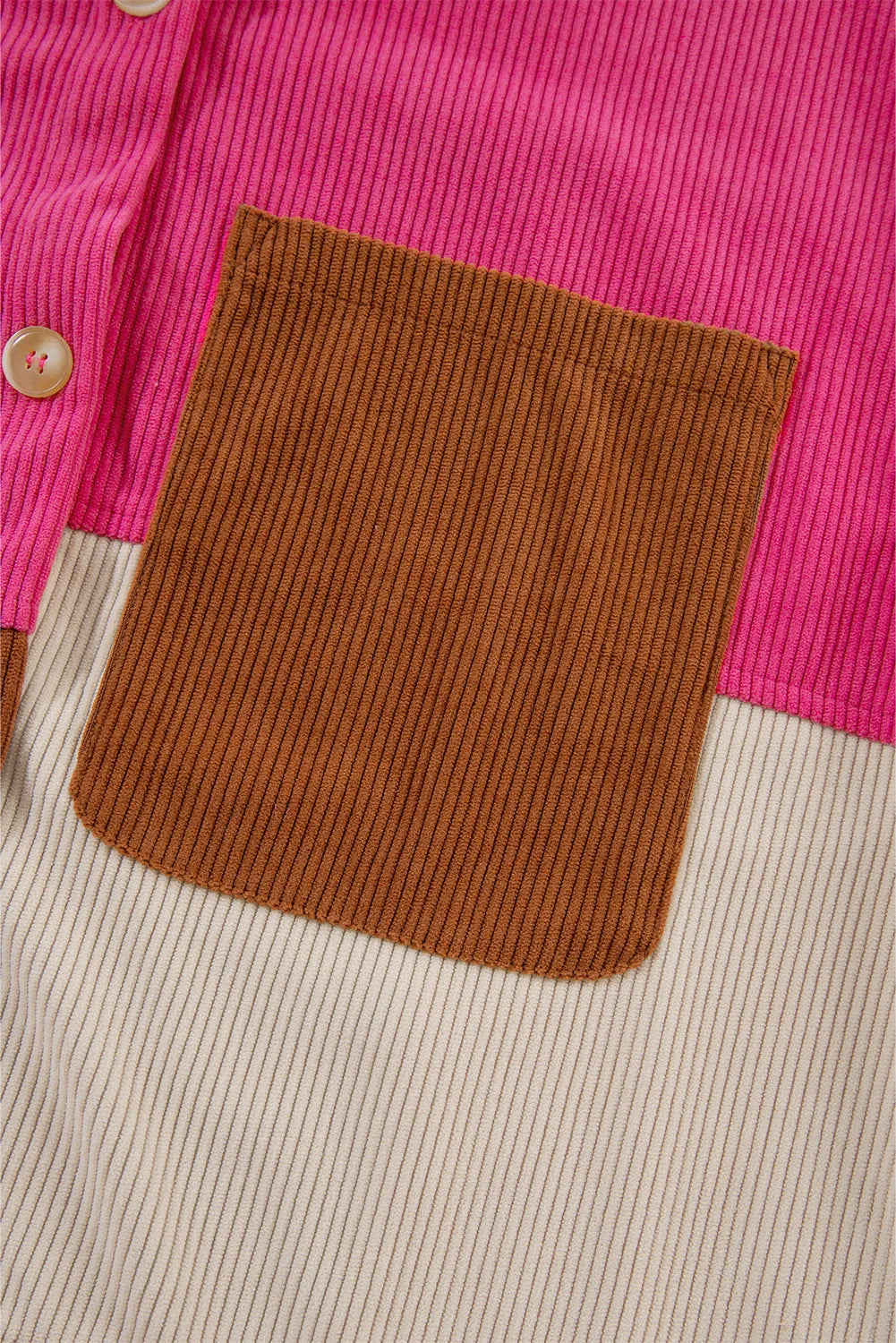 Rose Red Colorblock Curved Hem Corduroy Shacket with Pocket - Chic Meadow Boutique 