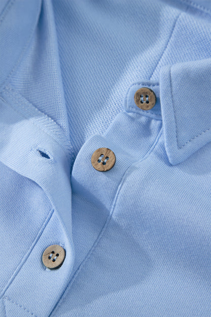Mist Blue Loose Polo Tee Elastic Waist 2pcs Short Set