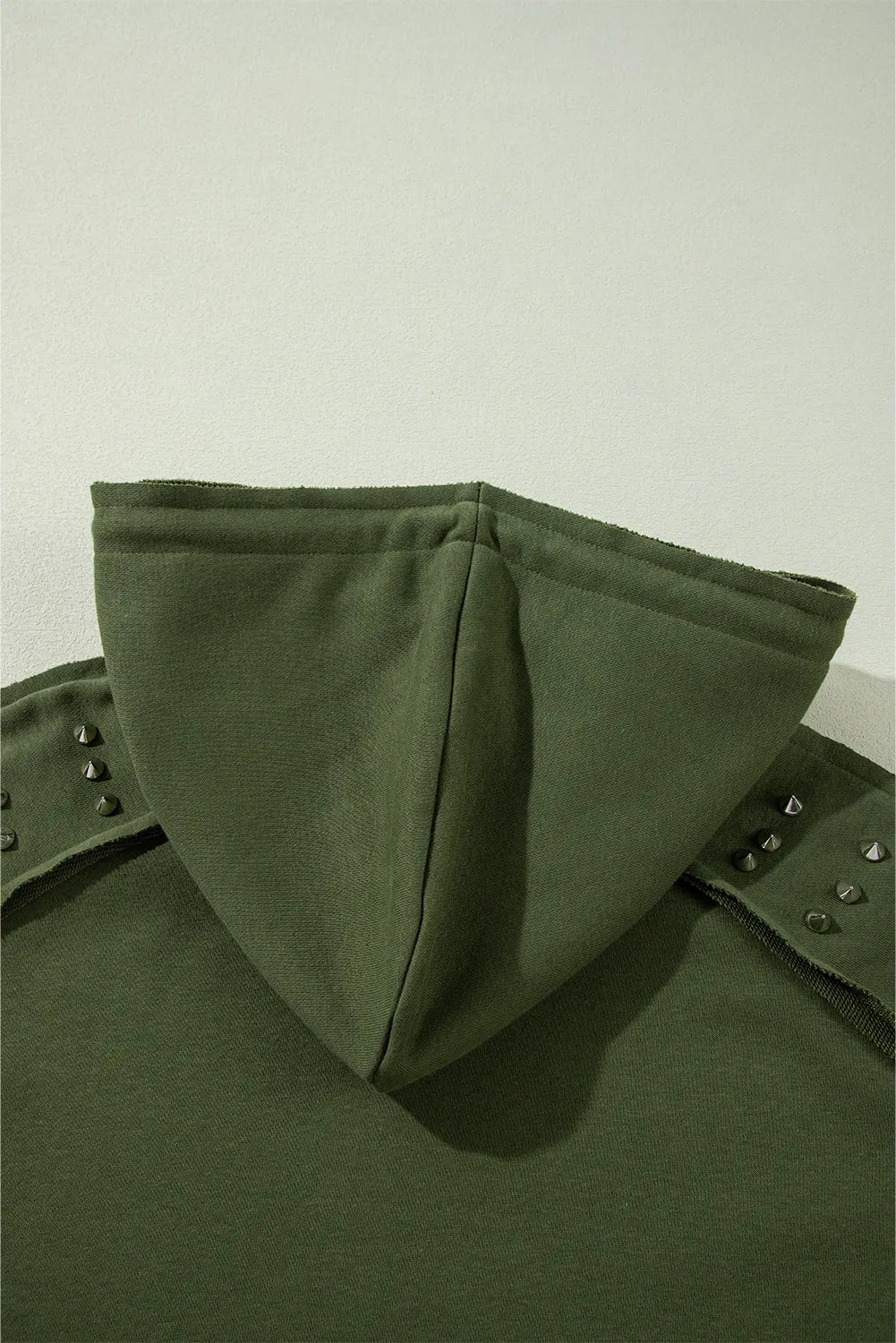 Vineyard Green Solid Color Rivet Stud Raglan Sleeve Hoodie with Pocket - Chic Meadow Boutique 