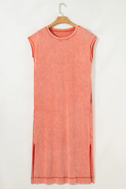 Carrot Mineral Wash Pocketed T-shirt Long Dress