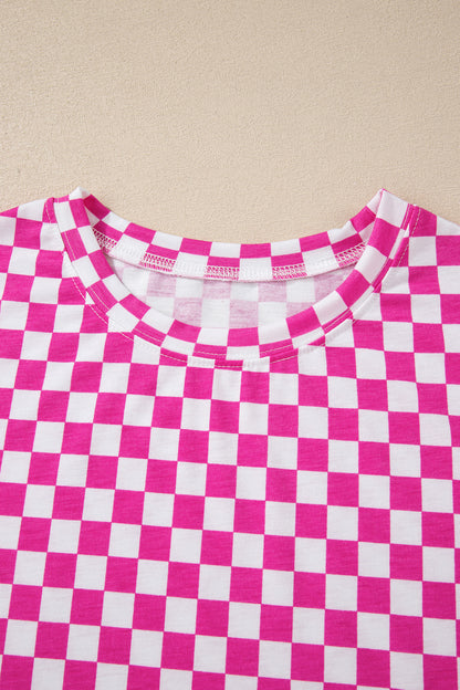 Rose Checkered Print Half Sleeve Tee 2pcs Lounge Pant Set