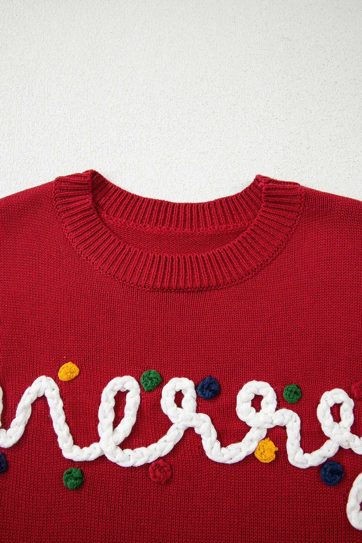 Racing Red Merry Colorful Dot Detail Christmas Drop Shoulder Sweater
