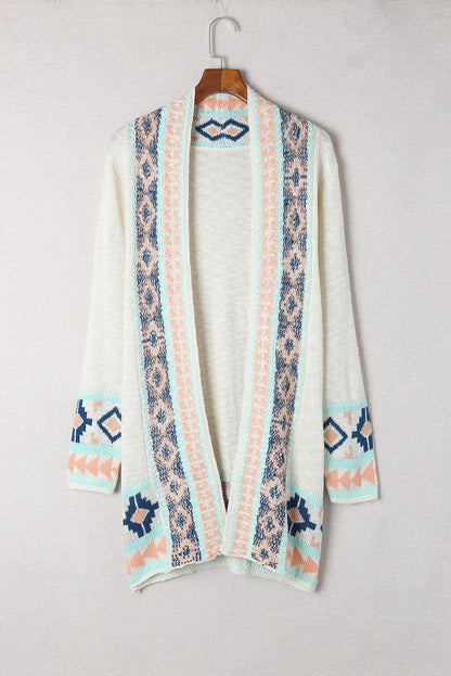 Apricot Aztec Print Open Front Cardigan - Chic Meadow Boutique 