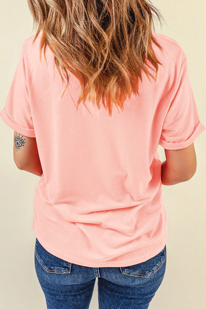 Pink Vibrant Easter Bunny Patchwork Printed T Shirt