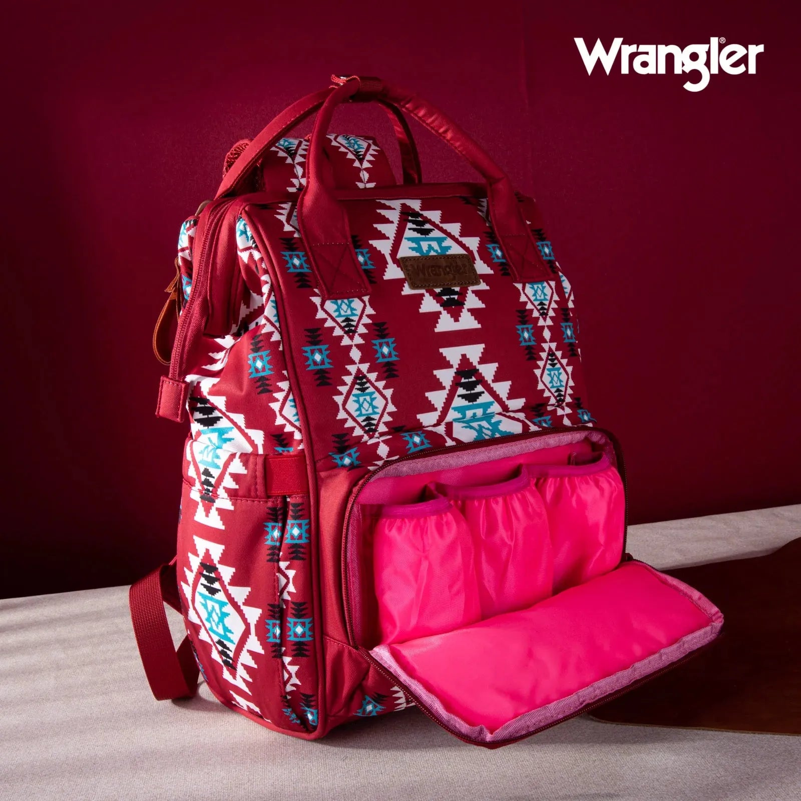 Wrangler Allover Wrangler Aztec Printed Callie Backpack - Burgundy - Chic Meadow Boutique 