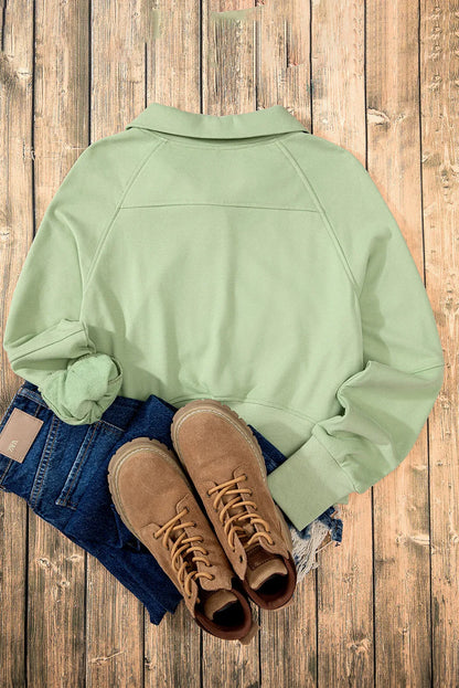 Smoke Green Quarter Zip Stand Neck Kangaroo Pocket Sweatshirt - Chic Meadow Boutique 