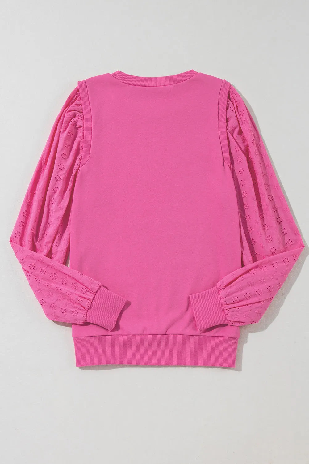 Bright Pink Textured Patchwork Round Neck Sweatshirt - Chic Meadow Boutique 