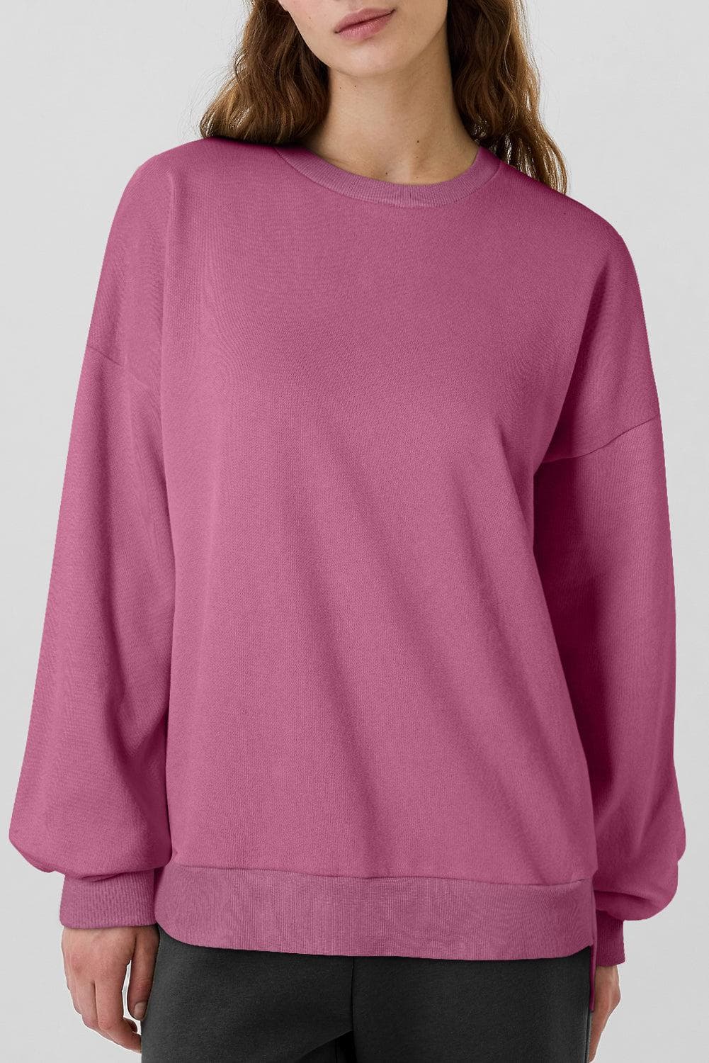 Tops/Sweatshirts & Hoodies Valerian Solid Fleece Lined Drop Shoulder High Low Sweatshirt