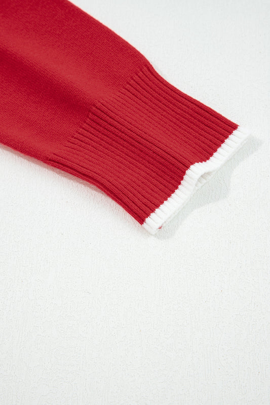 Fiery Red Contrast Trim Big Bow Accent Holiday Cropped Sweater