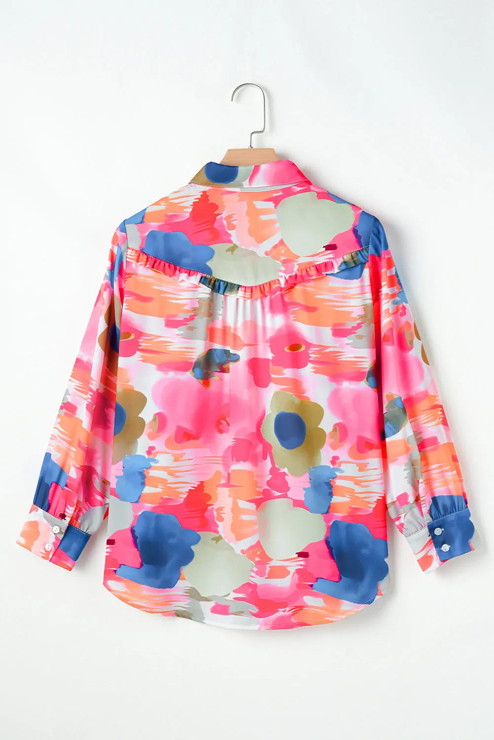 Rose Abstract Print Ruffled Puff Sleeve Shirt - Chic Meadow Boutique 