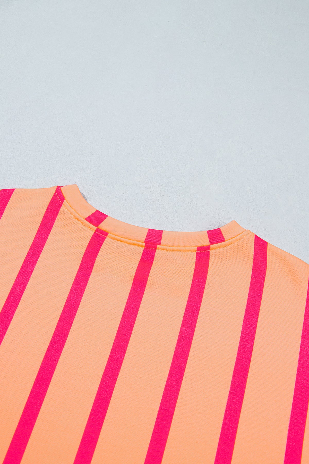 Pink Stripe Dropped Shoulder Round Neck Casual Sweatshirt
