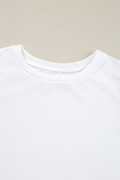 White Floral Crochet Patched Ruffled Sleeve Crewneck Blouse