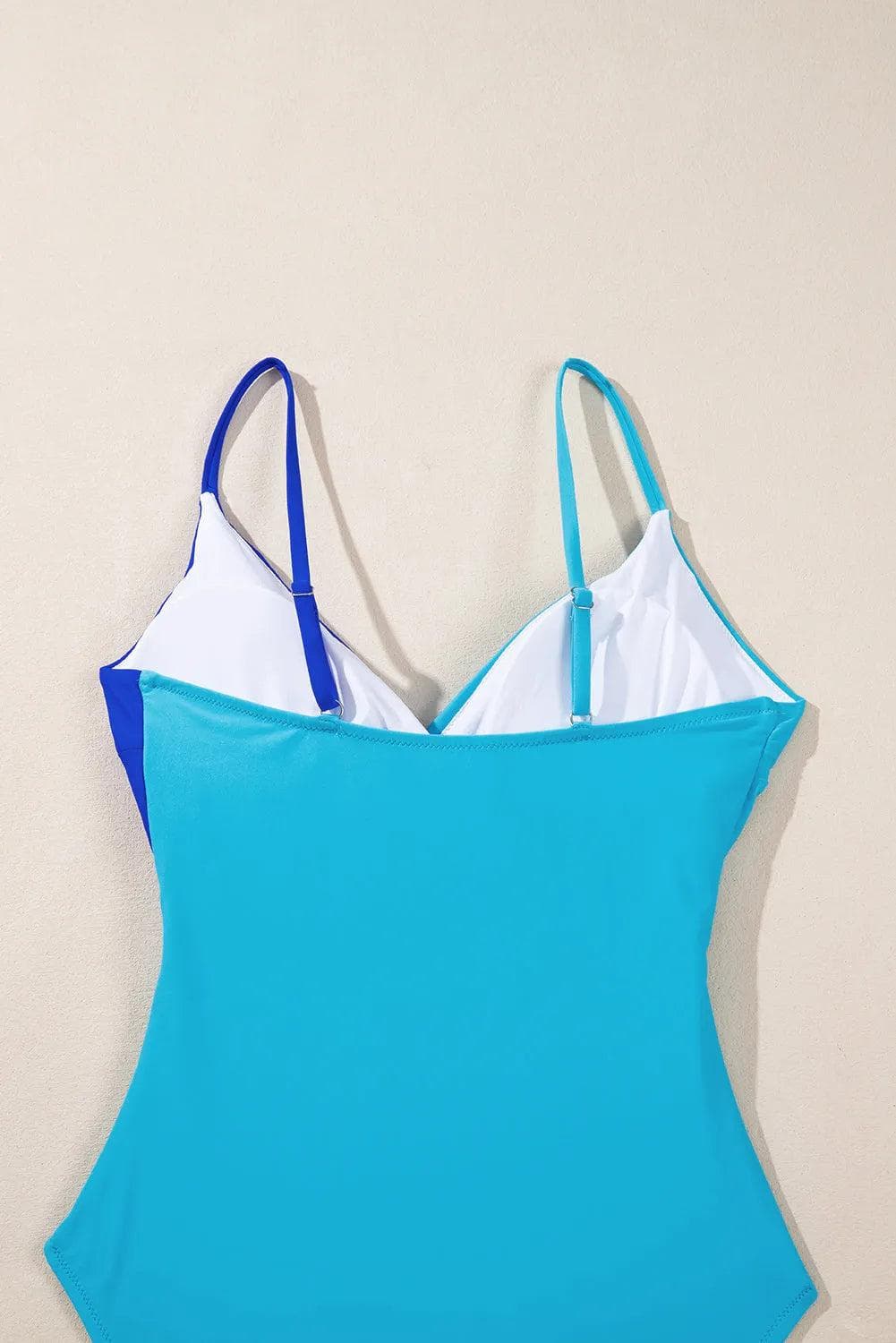 Light Blue Crossover Colorblock Cutout One Piece Swimsuit - Chic Meadow Boutique 