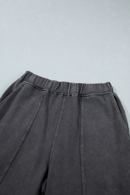 Carbon Grey Mineral Wash Seam Detail Elastic Waist Barrel Pants