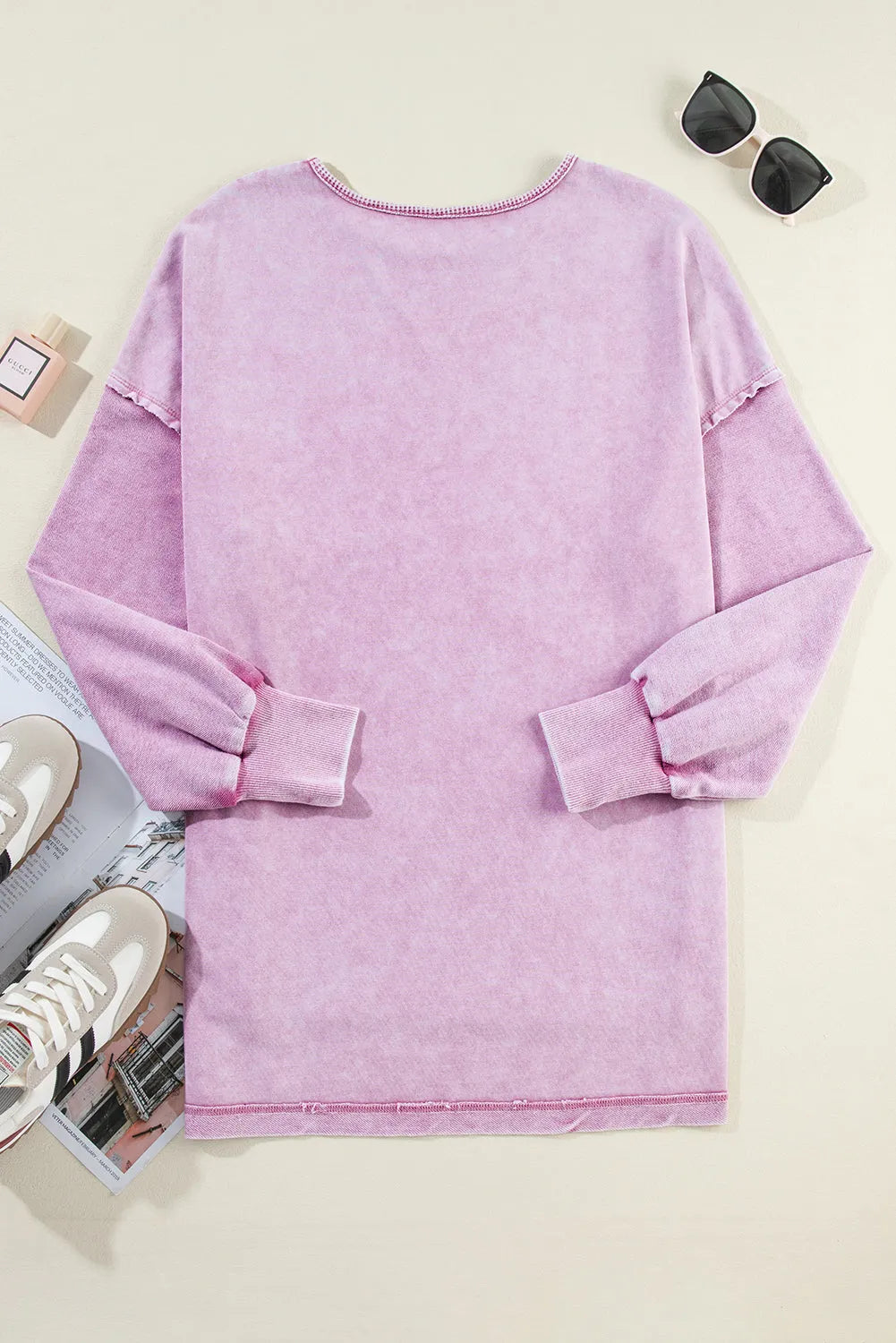 Orchid Petal Mineral Wash Drop Shoulder Pullover Sweatshirt - Chic Meadow Boutique 