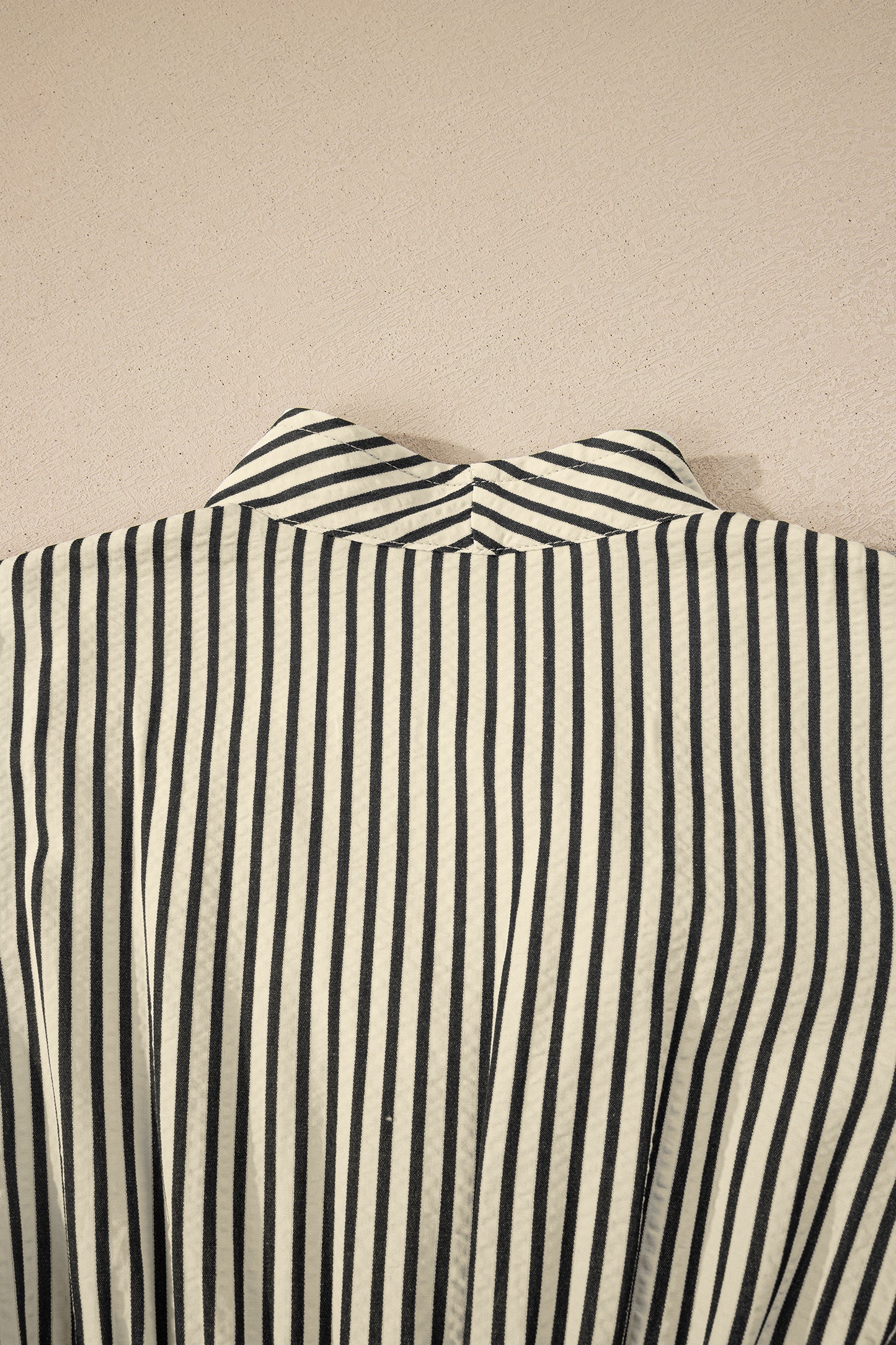 Black Stripe V Neck Zip Front Cinched High Waist Midi Dress