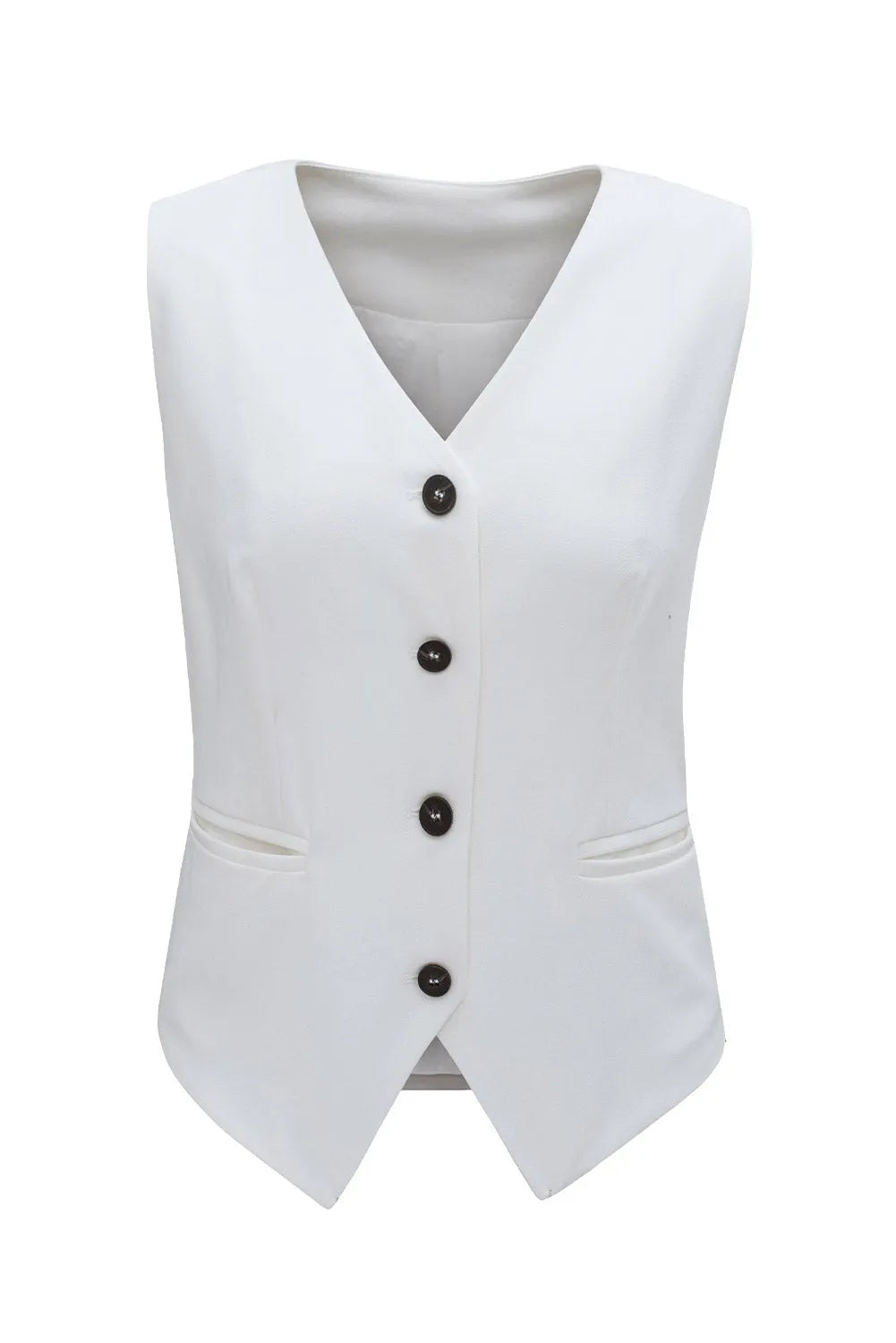 White Solid Color Button up V Neck Suit Vest - Chic Meadow Boutique 