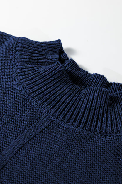 Dirty blue Solid Color Front Seam Drop Shoulder Loose Sweater