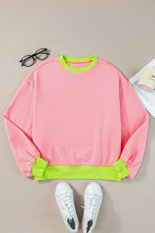 Pink Colorblock Bubble Sleeve Sweatshirt - Chic Meadow Boutique 