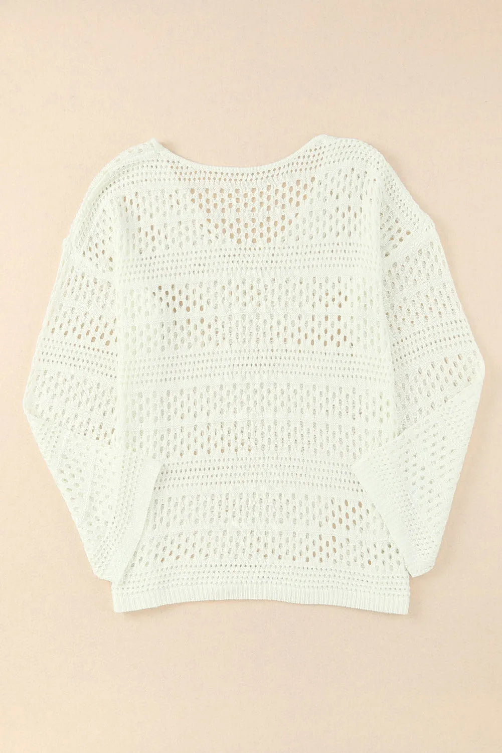 White Hollow Out Crochet V Neck Pullover Sweater - Chic Meadow Boutique 