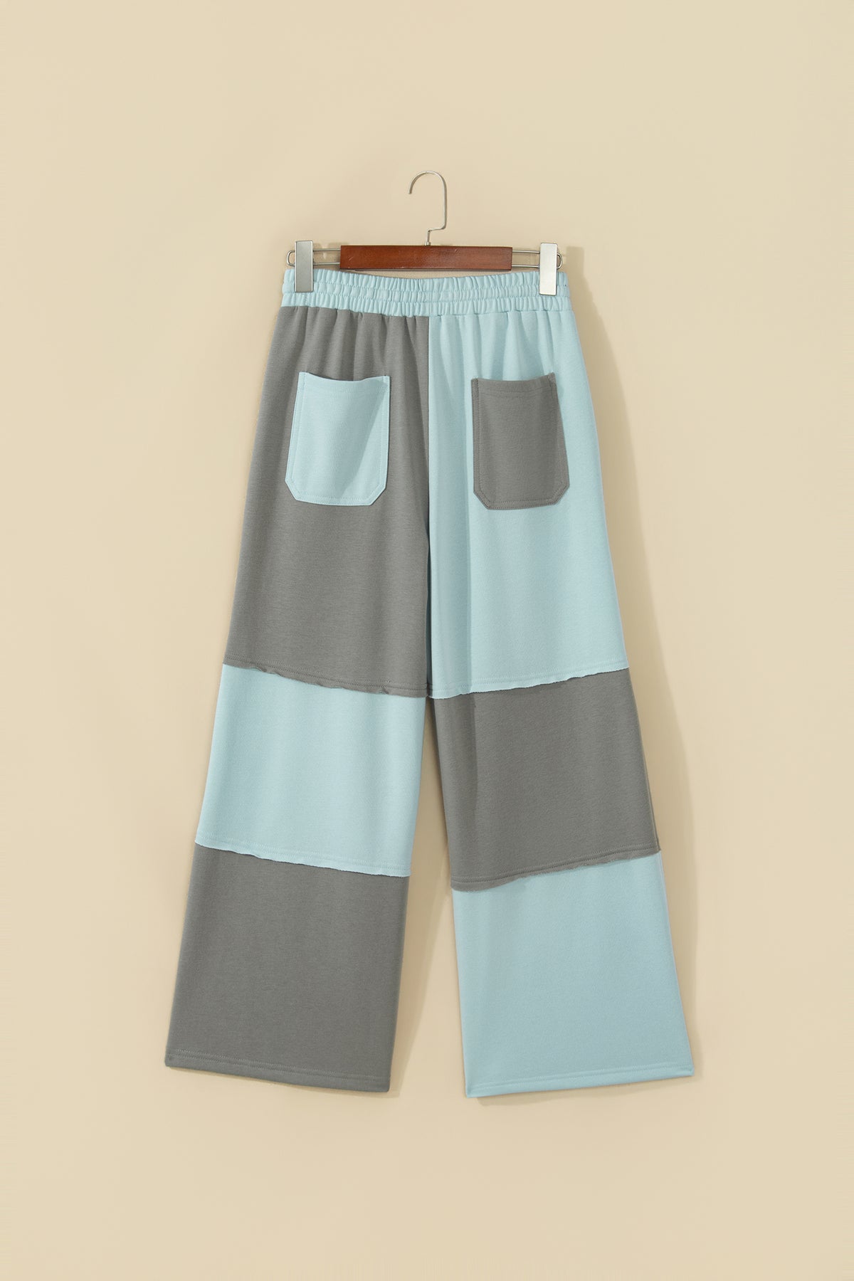 Beau Blue Raw Seam Colorblock Wide Leg Ankle Length Casual Pants